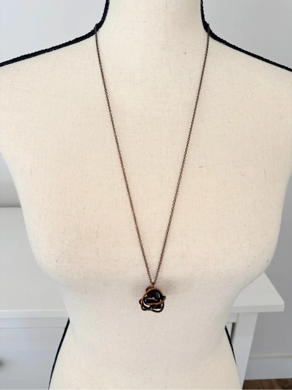 Handcrafted Copper-Tone Pendant Necklace - Long Chain